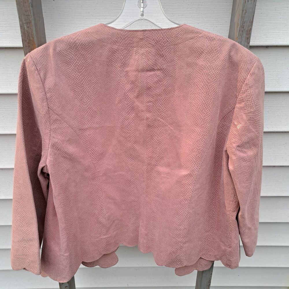 Newport News Womens Leather Size 14 Large Open Front Scallop Blazer Jacket Pink - Picture 5 of 9